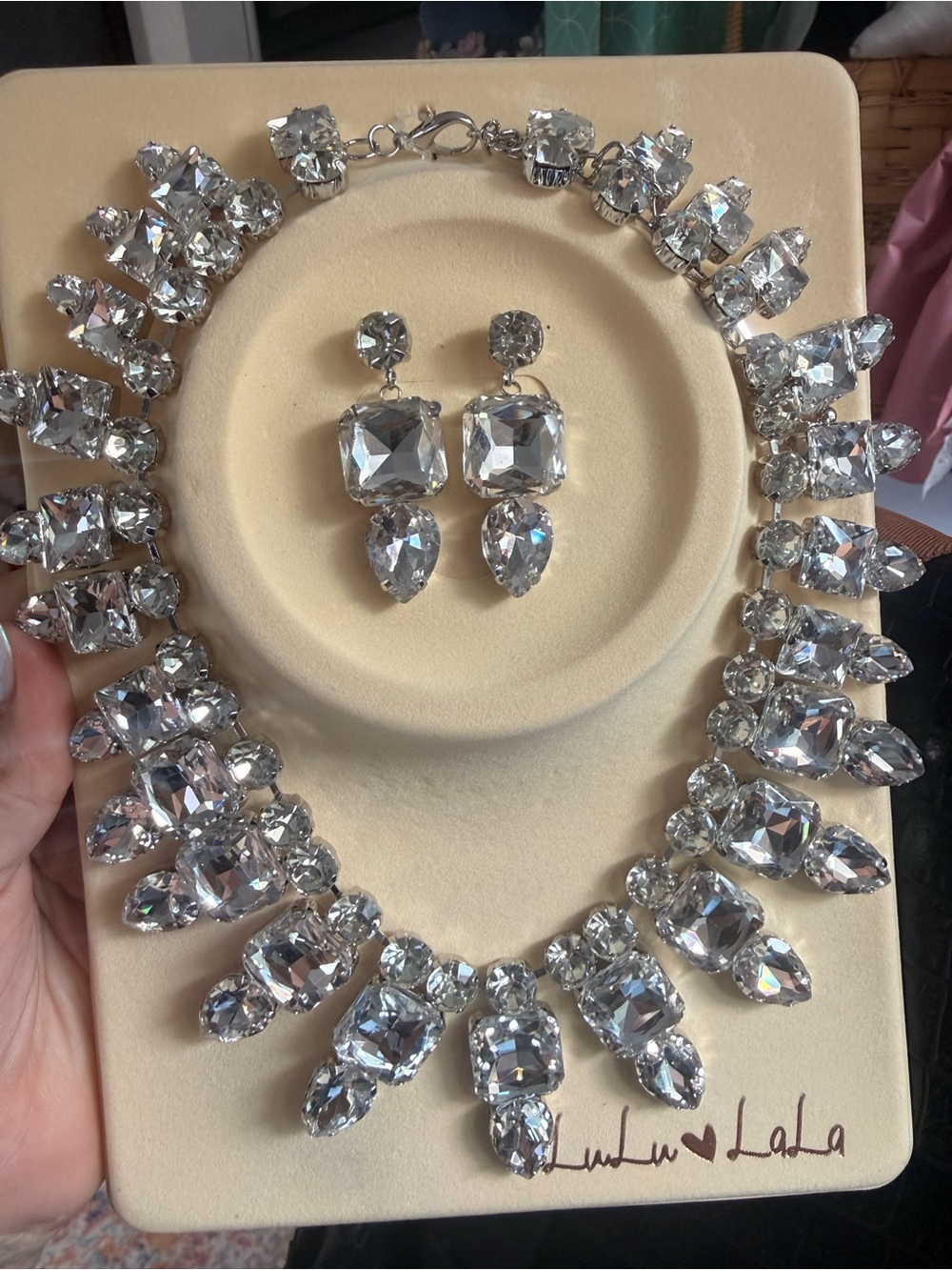 LuluLala Crystal Necklace and Earring Set in Clear